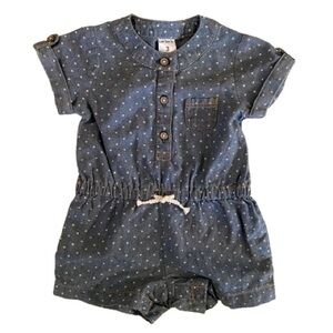 Carter's Baby Chambray Blue Romper Size 3 mos  100% Cotton Polka Dot 1 Piece NWT